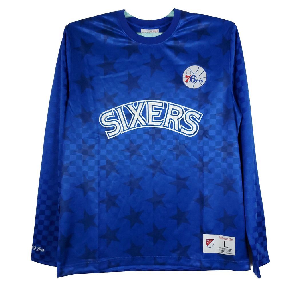 Philadelphia 76ers Mitchell & Ness NBA L Large Longsleeve Jersey Sixers Blue New